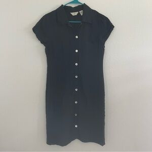 J. Jill Black Linen Collared Button-Up Shirt Dress Lace Detail Sleeve S Petite